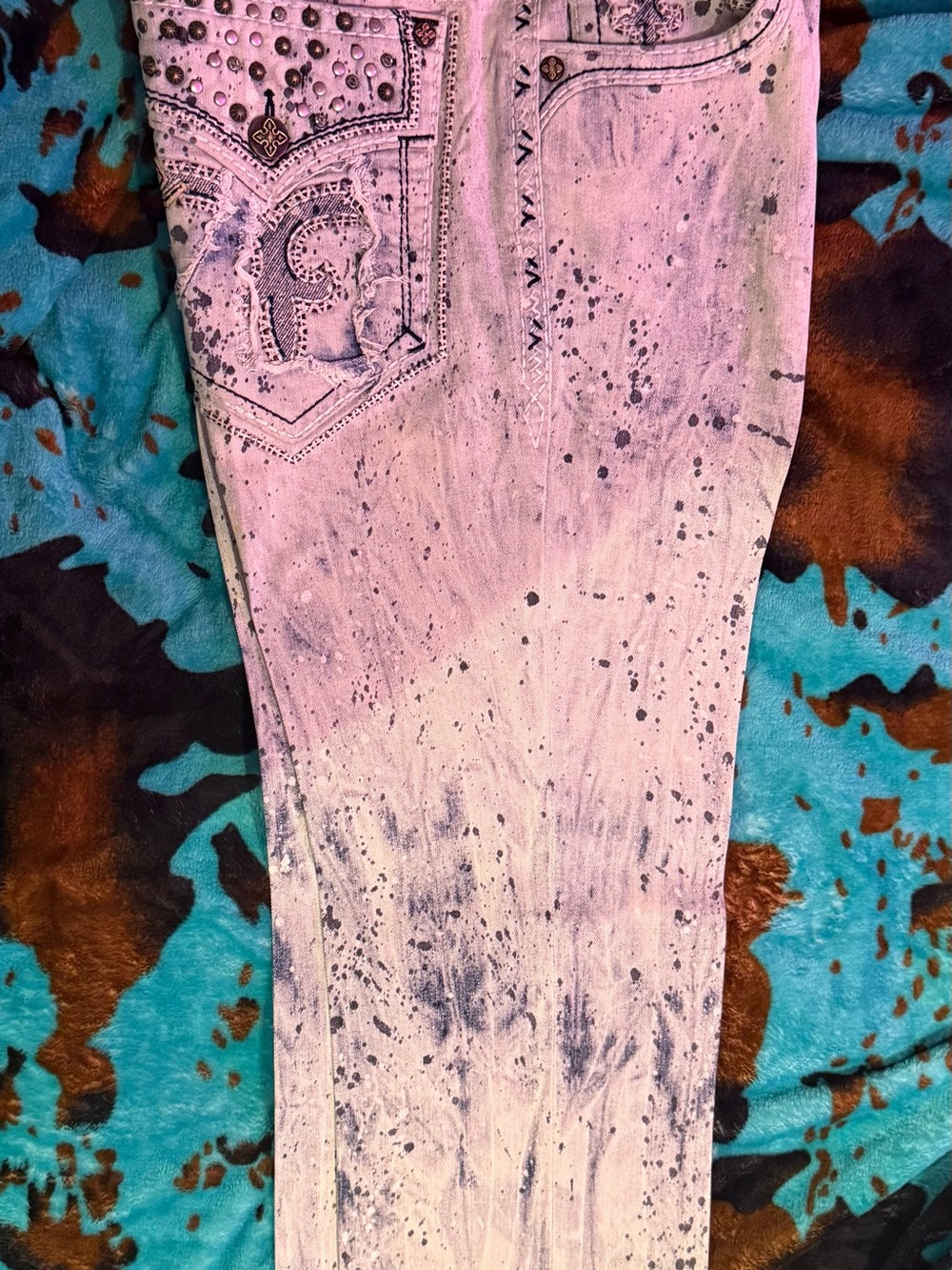Rock Revival Pink Speckled Skinny Jeans with Studded Back Pocket